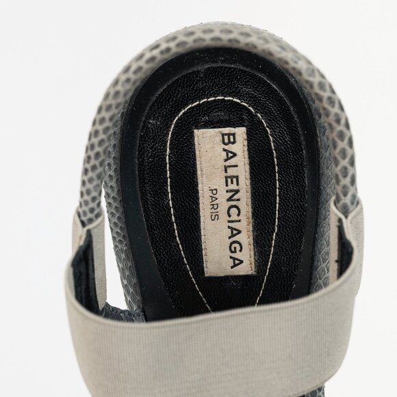 Balenciaga Grey Elastic Snakeskin-Embossed-Trim Slingback Sandals - Picture 9 of 10